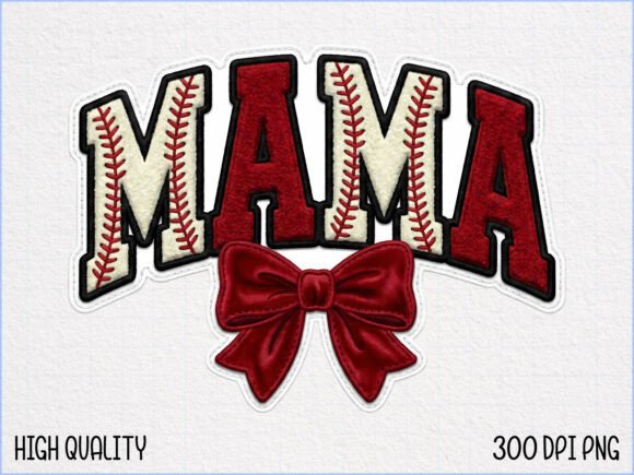 Download Mama Baseball Applique Design Bow PNG - Mama Collection