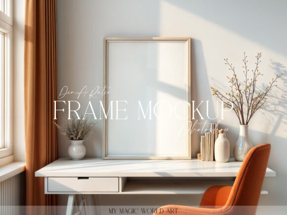 Download Mockup Frame Above the Desk Orange - Premium Resources