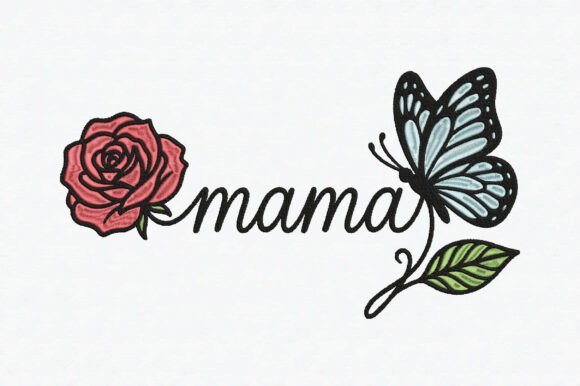 Download Mama Embroidery Design Rose &amp; Butterfly - Mama Collection