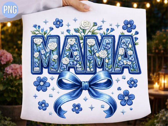 Download Blue Floral Mama Embroidery PNG T-SHIRT - Mama Collection