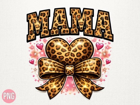 Download Leopard Print Bow Heart Mama Design PNG - Mama Collection