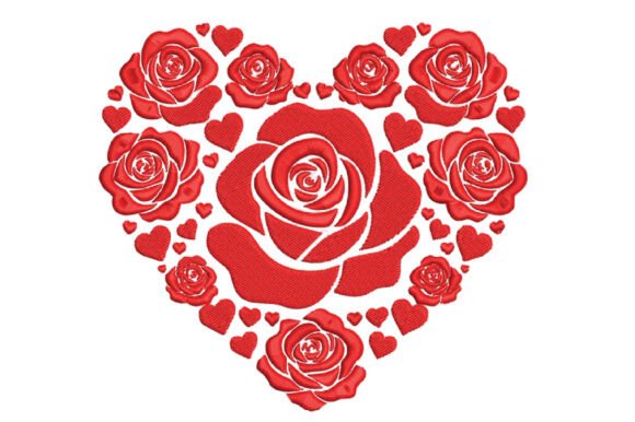Download Rose &amp; Hearts Floral Heart Embroidery - Rose Collection