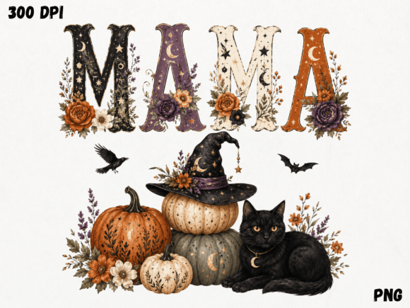 Download Mama Halloween PNG, Pumpkin and Black Ca - Mama Collection