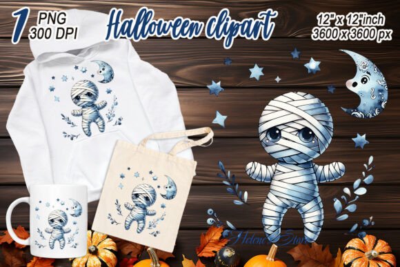 Download Cute Halloween Mummy Blue Toile Clipart - Mum Collection